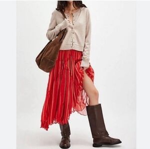 FP Movement by Free People Vibrant Red Midi Skirt